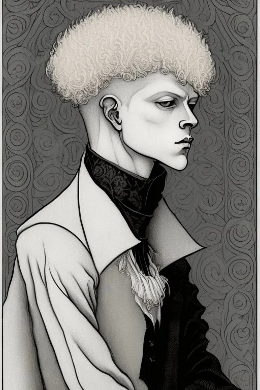 albino young male goat horns alchemist in the style of aubrey beardsley