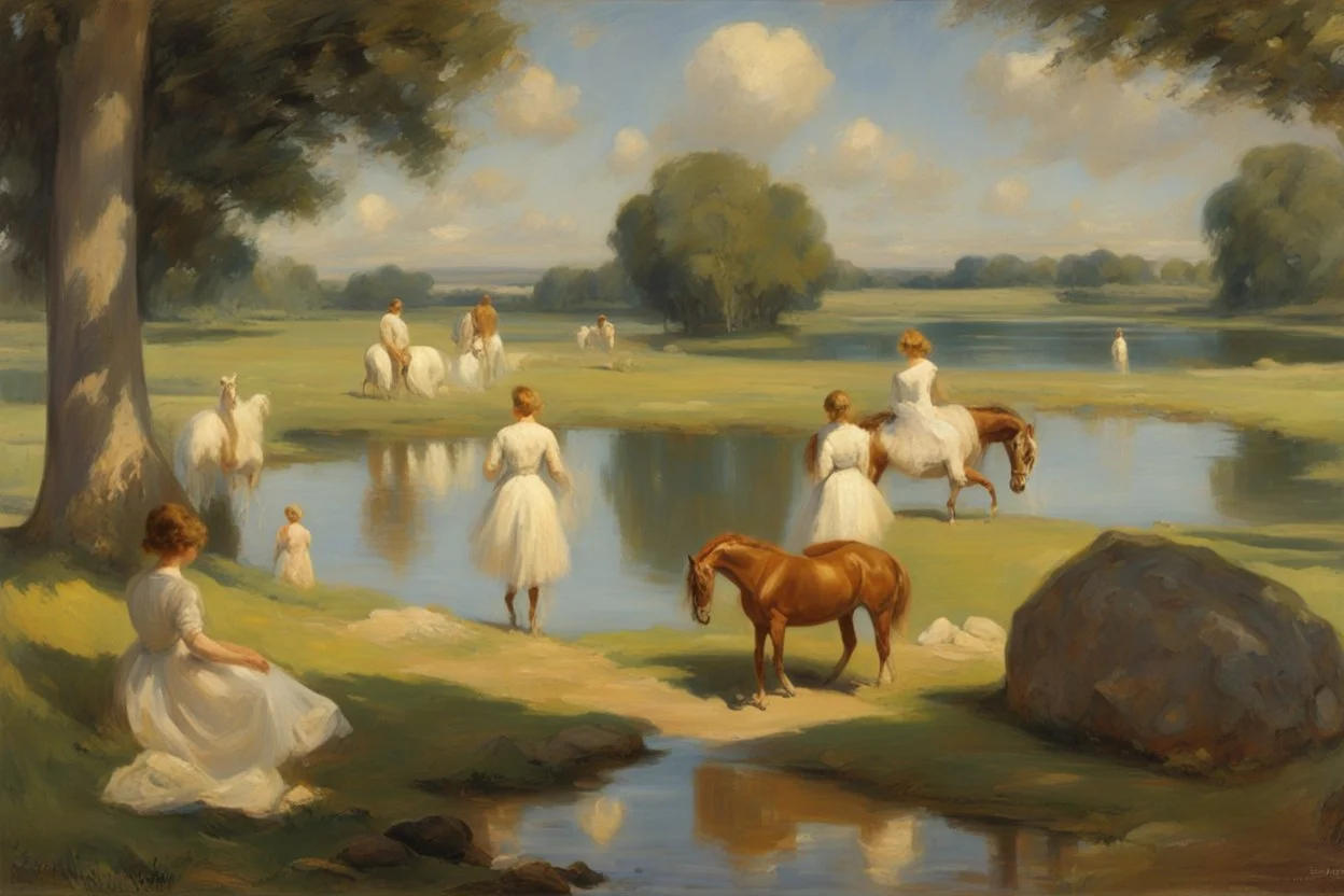 day, rocks, lagoon, sci-fi movies influence, cosmic and trascendent influence, bernard van beek and alfred munnings impressionism paintings