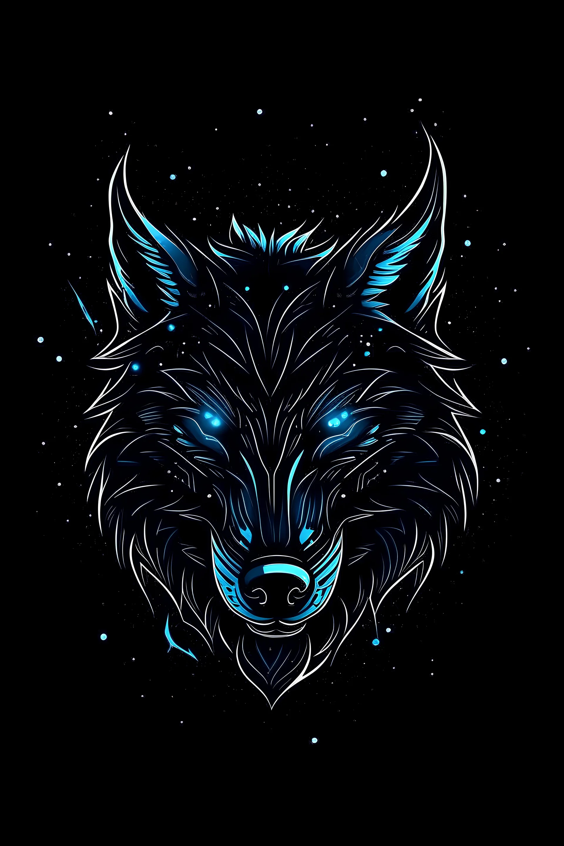 Create a logo featuring of a wolf's head against a black background with BLUE electric sparks. The BLUE electric sparks should add a dynamic and energetic element to the design, symbolizing power and innovation.