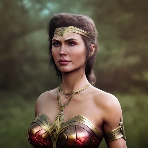 analog style, Celtic goddes, portrait, simmetric eyes, war ambient,queen, wonder woman wearing outfit, ultra realistic photo