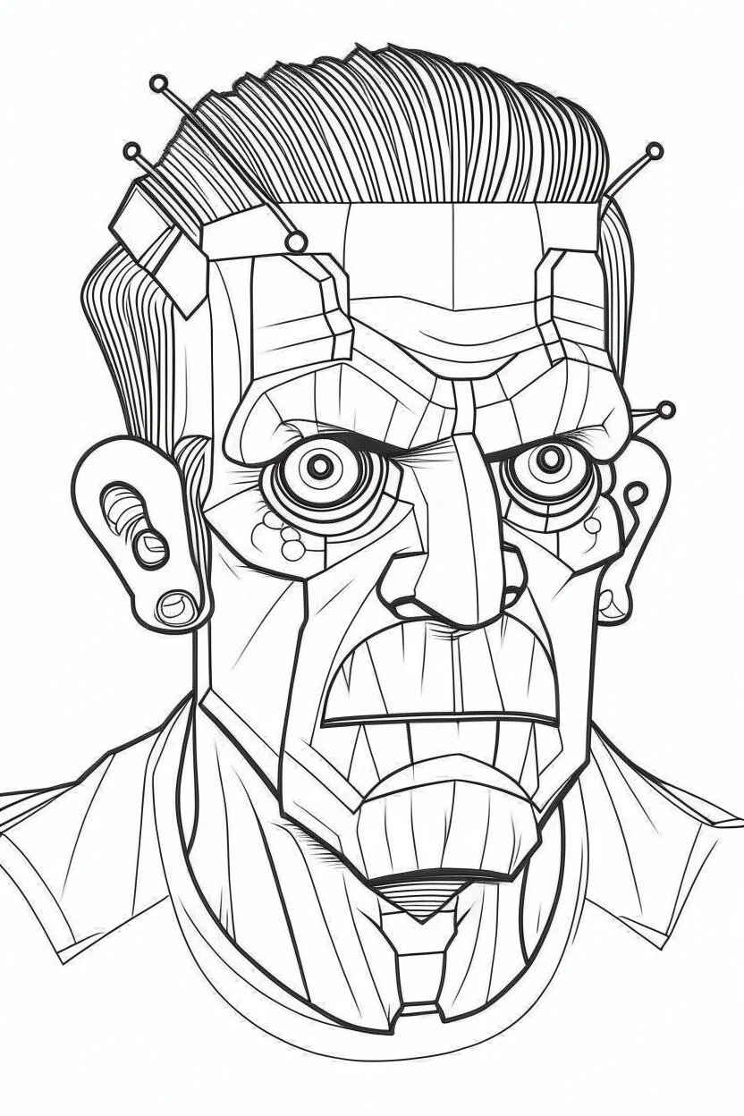 A Frankenstein. Outline, sketch style, only use outline, mandala style, clean line art, white background, no shadows, no clear wall, coloring page.