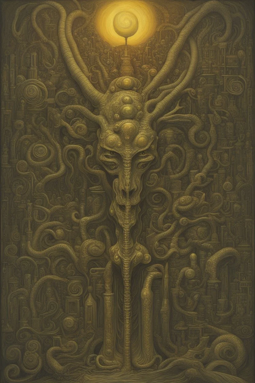 Moloch seduces you with something trivial that gives you momentary pleasure; Van Gogh; Hundertwasser; Giger; golden hour; iridescent; controversial; supremely detailed; stupendous