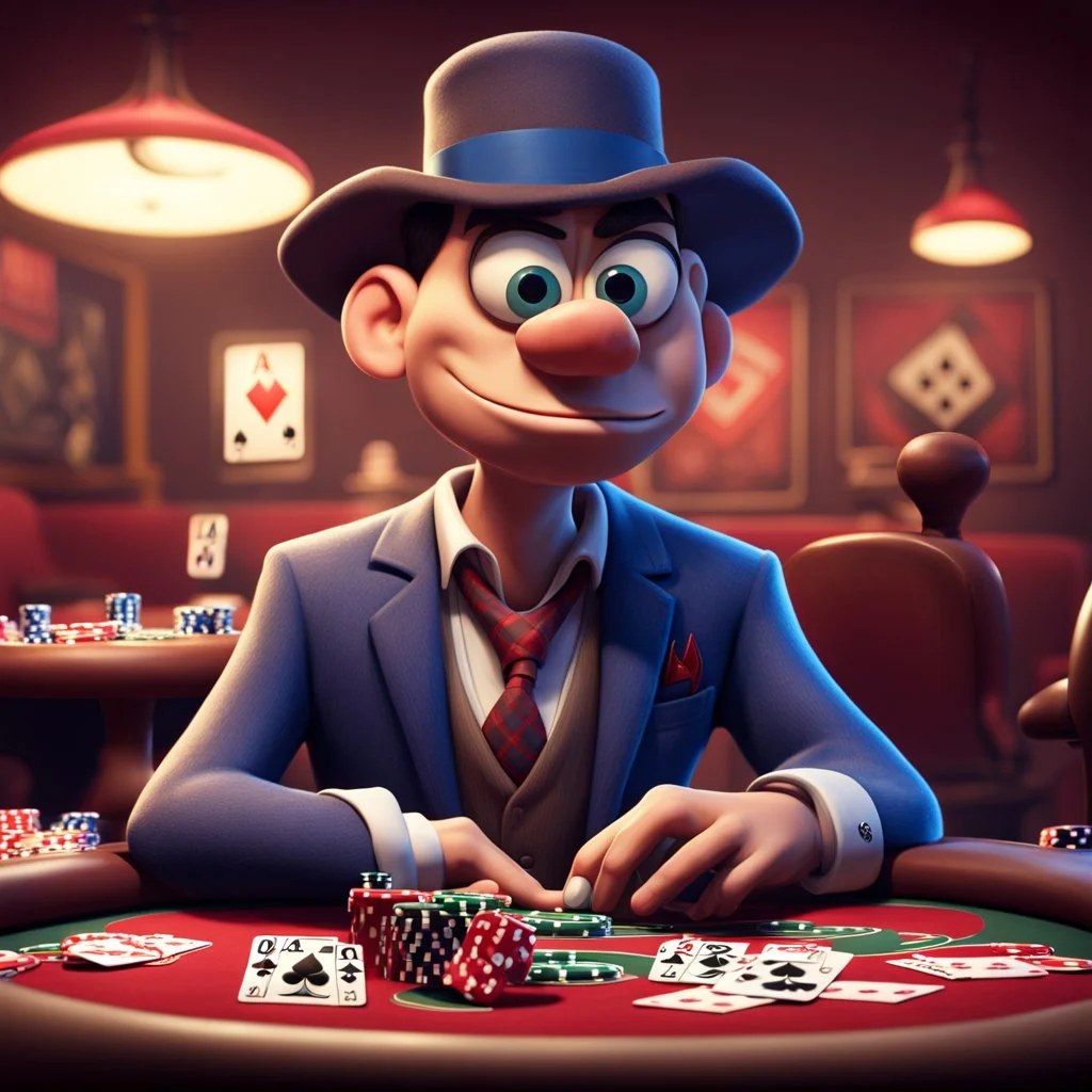 poker player, stylized, pixar