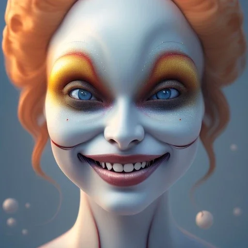 Ultra detailed very beautiful smileing cute clown girl,beautiful real skin, red nose, shallow of dept 3d, symmetrical, ultra detailed curl hair, ambient lighting, ultra detailed face, concept art, circus,party, digital painting, octane render,quixel megascans, depth of field (or dof),film photography, dslr, cinema4d, studio quality art by artstation