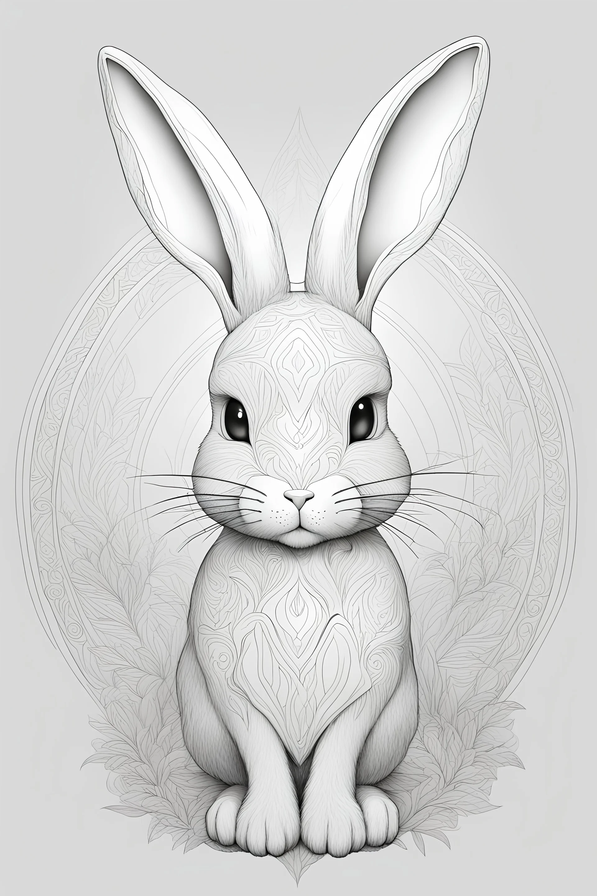 outline art rabbit, cinematic lighting, high resolution 3D render art coloring pages with witch, white background, Sketch style, full body, use outline, Mandala style, clean line art, white background, no shadows and clear and well