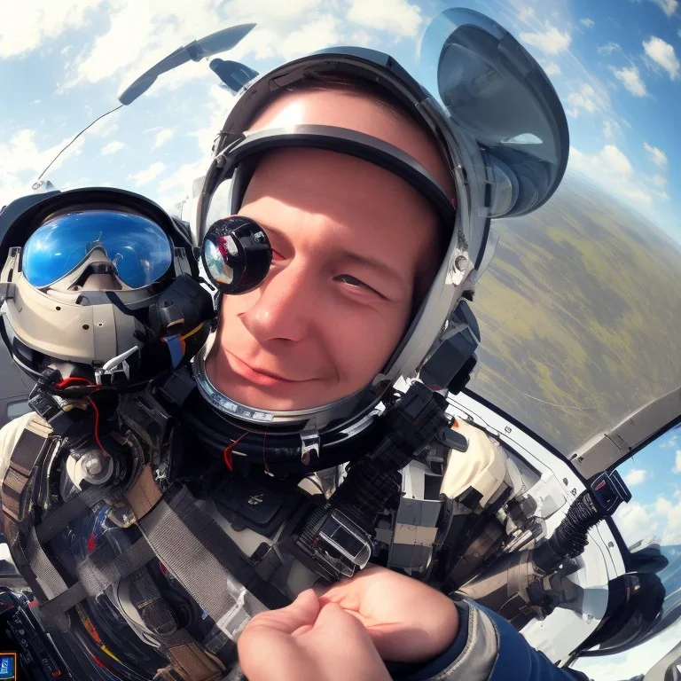 american fighter pilot taking a selfie with a gopro while sitting in his cockpit