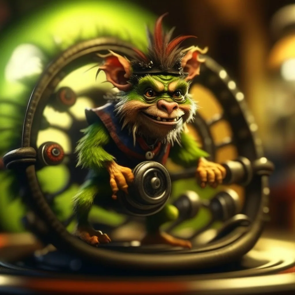 hairy pimp groove funk goblin gremlin hippie in running inside big hamster wheel, prize winning oil painting, ,bokeh like f/0.8, tilt-shift lens 8k, high detail, smooth render, down-light, unreal engine