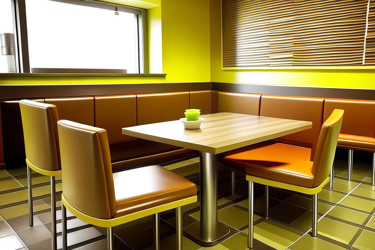 fast food restaurant and the colors for it is brown and 4 chair table