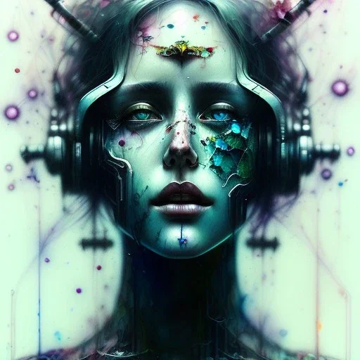 Singer Danish MØ face, Style cyberpunk, watercolor illustration by _agnes cecile_ _John Kenn Mortensen_ _Yoji Shinkawa_,