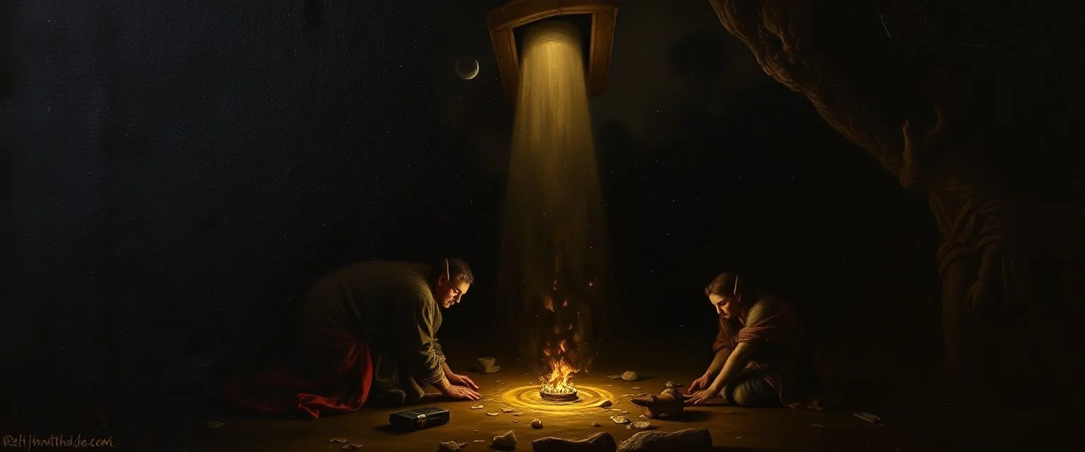 master oil painting by Rembrandt,My child, my Fool, my mirror in the deep, The truths you seek are yours alone to keep. I am but echo, shadow, whispered name— You are the one who plays the greater game. The gods of old still hunger in the void, But you, Klein Moretti, cannot be destroyed. Not wholly. Not while one soul calls you friend, Not while this story races toward its end.