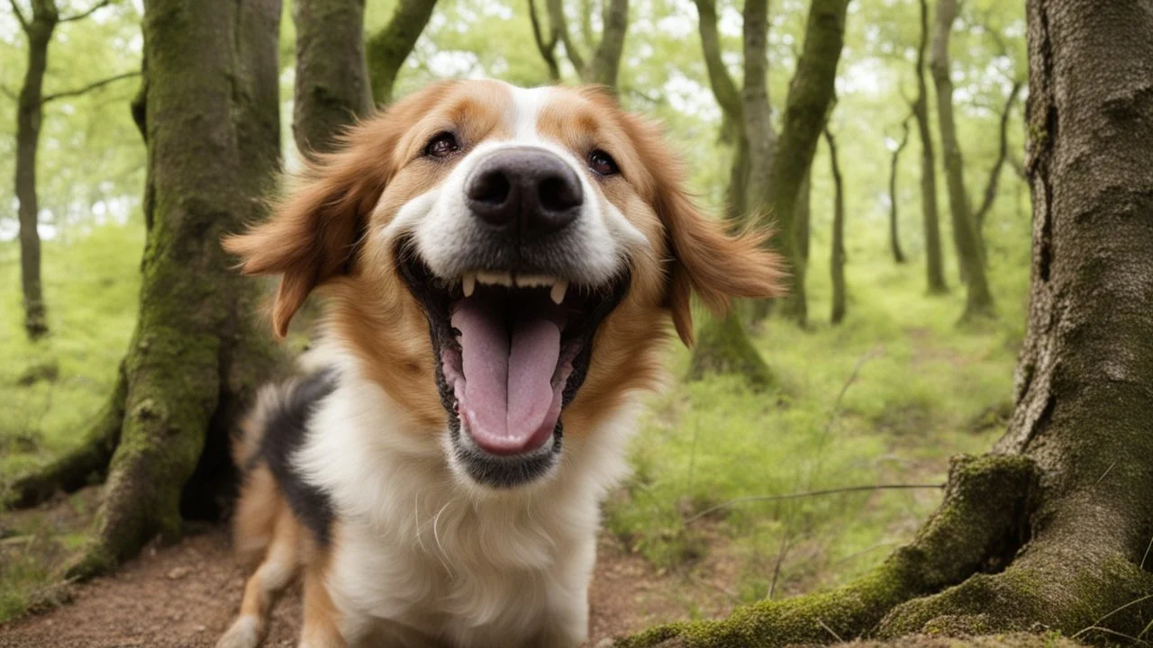 laughing dog in the beech