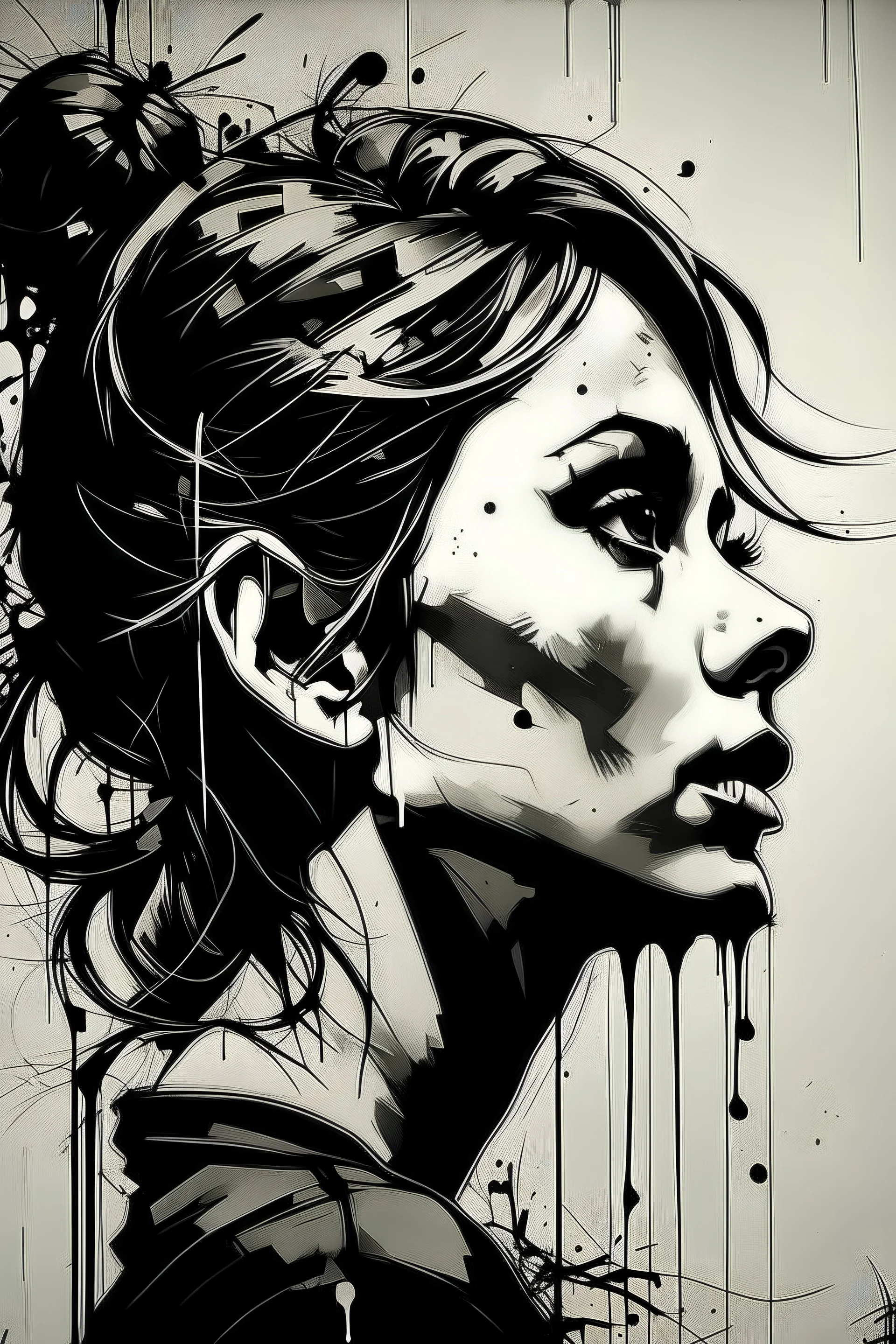 beautiful profil woman emotional drawing banksy