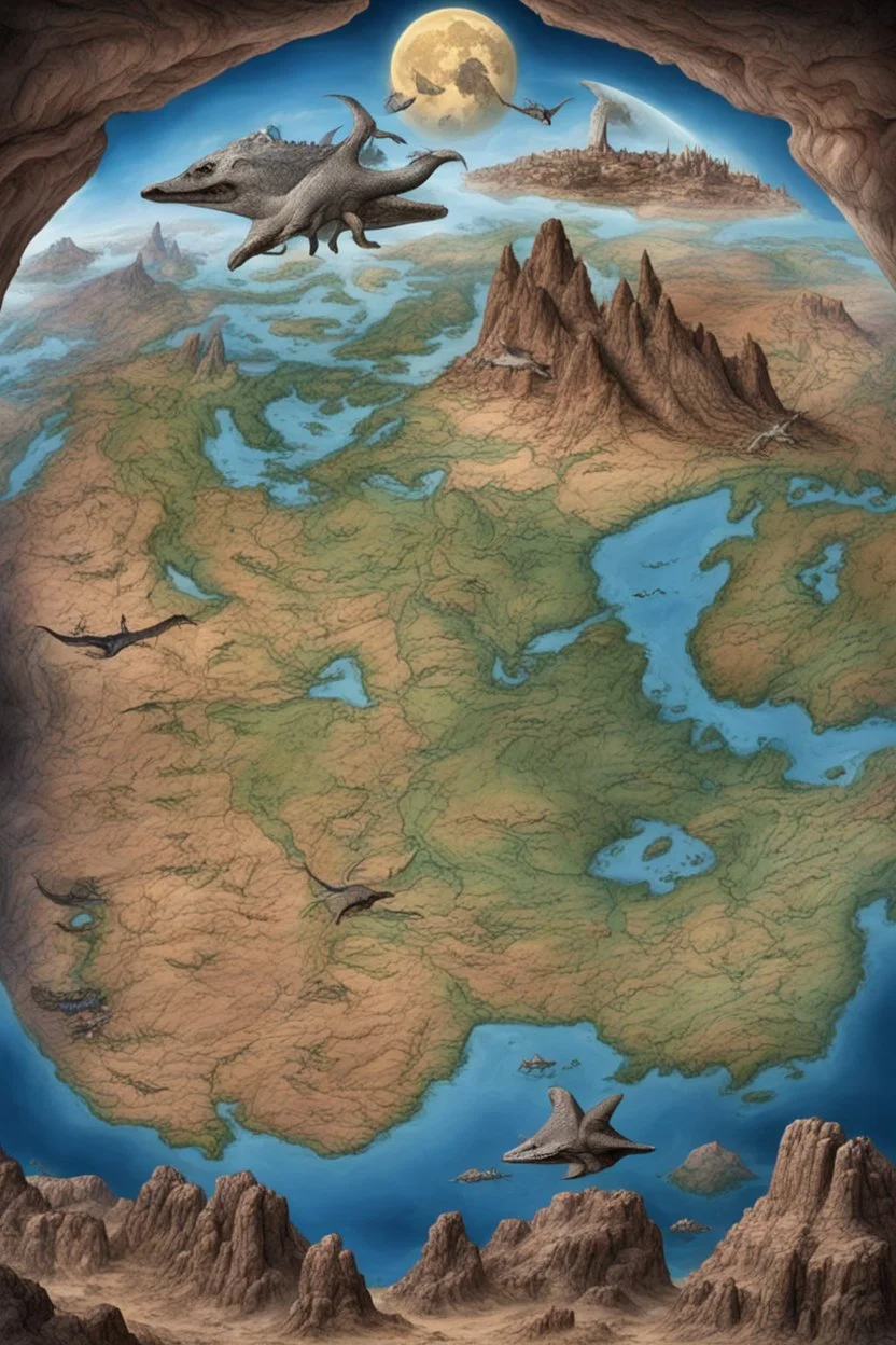 pangea earth millions of years ago , with dinosaures and Draco reptilians