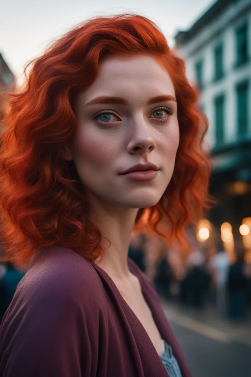 Cinematic, realistic, close-up, cinematic documentary of a 22-year-old woman with vibrant red hair and eyes the hue of twilight, embracing the lively spirit of New Orleans, Louisiana, the city’s music and history resonating with her adventurous heart, shot with a Canon EOS R, --v 6 --ar 9:16 --stylize 750