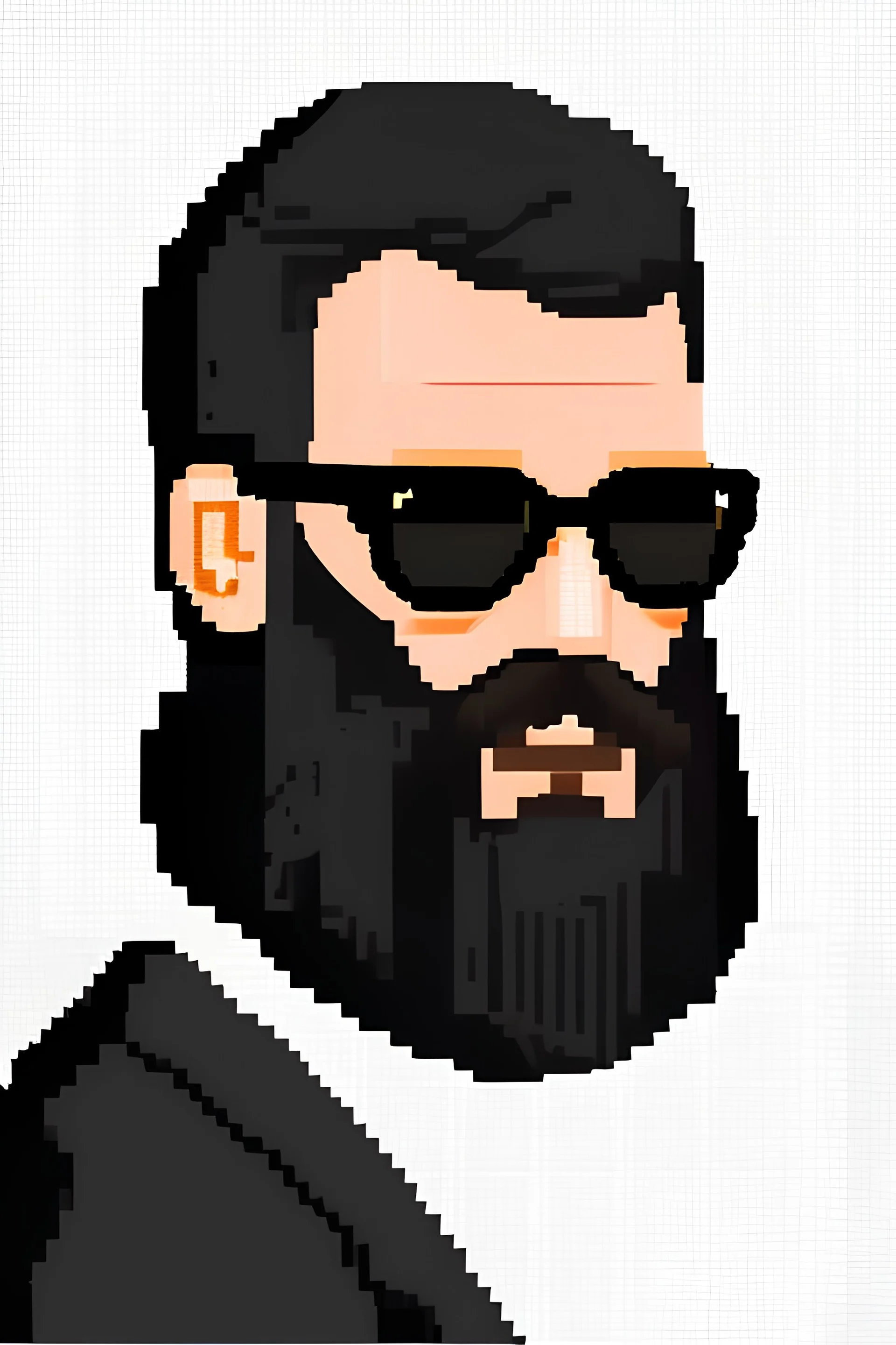 8bit profile photo of a white man with a black beard, black hair and black glasses