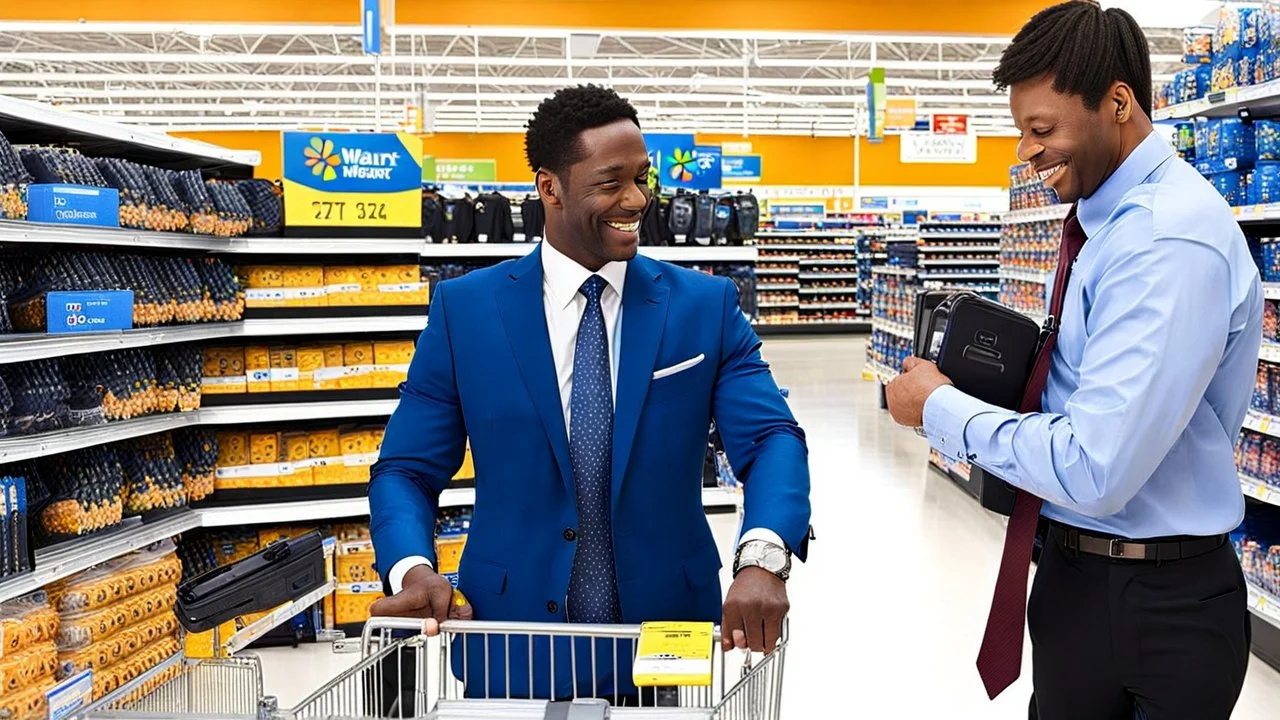 successful businessman man buys cellphone at walmart