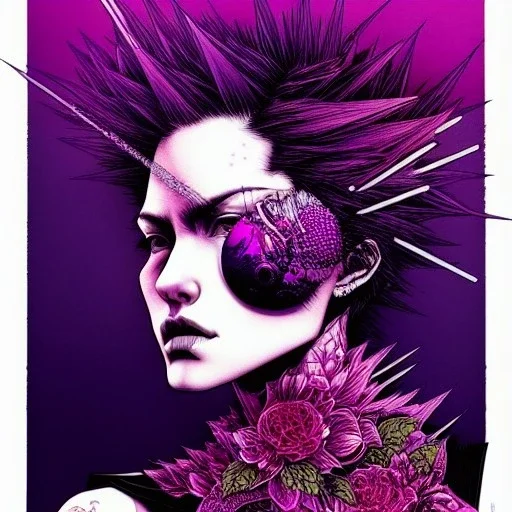 beautiful punk girl, hyper detailed, intricately detailed, illustration by <kilian eng> <Yoji Shinkawa>, purple tones,