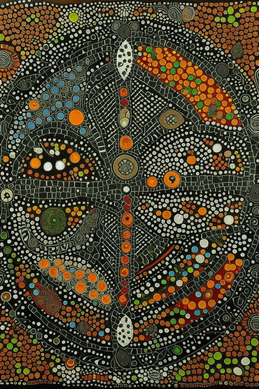 aboriginal map dot painting with symbols