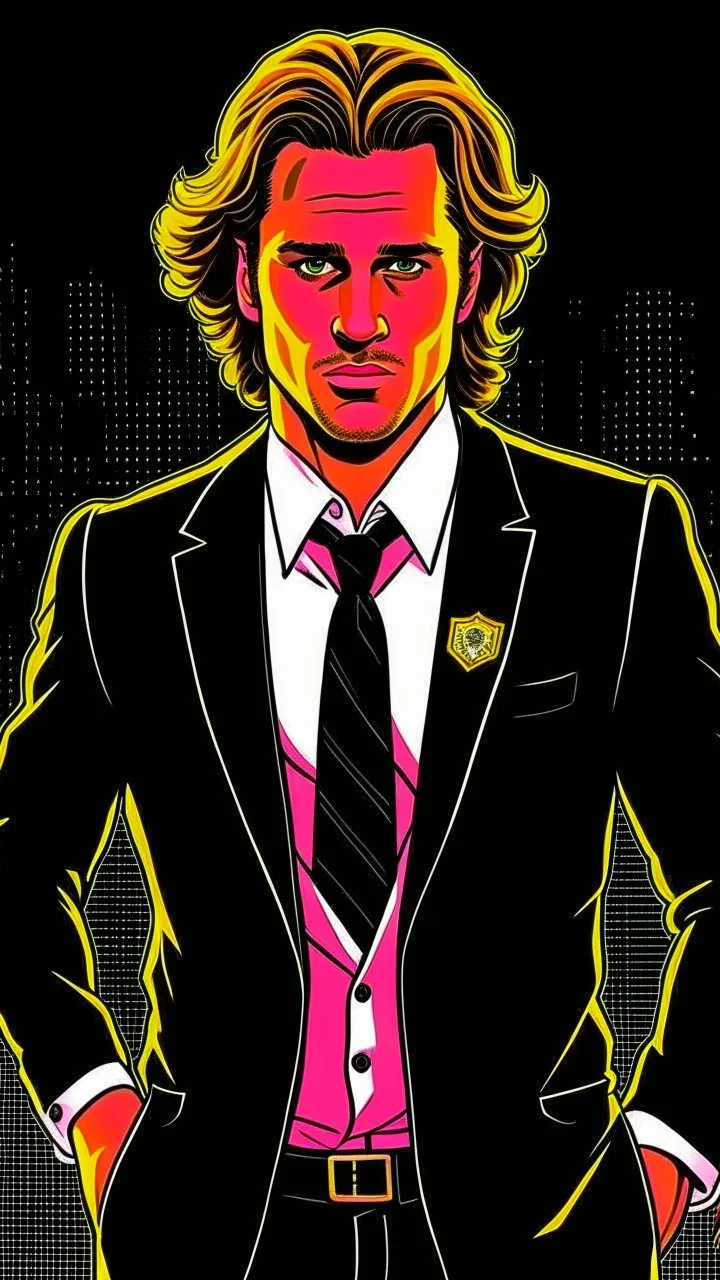 Diego Forlan Football soccer player posing black suite. Dark detective comic. Book cover detective mistery 1990.