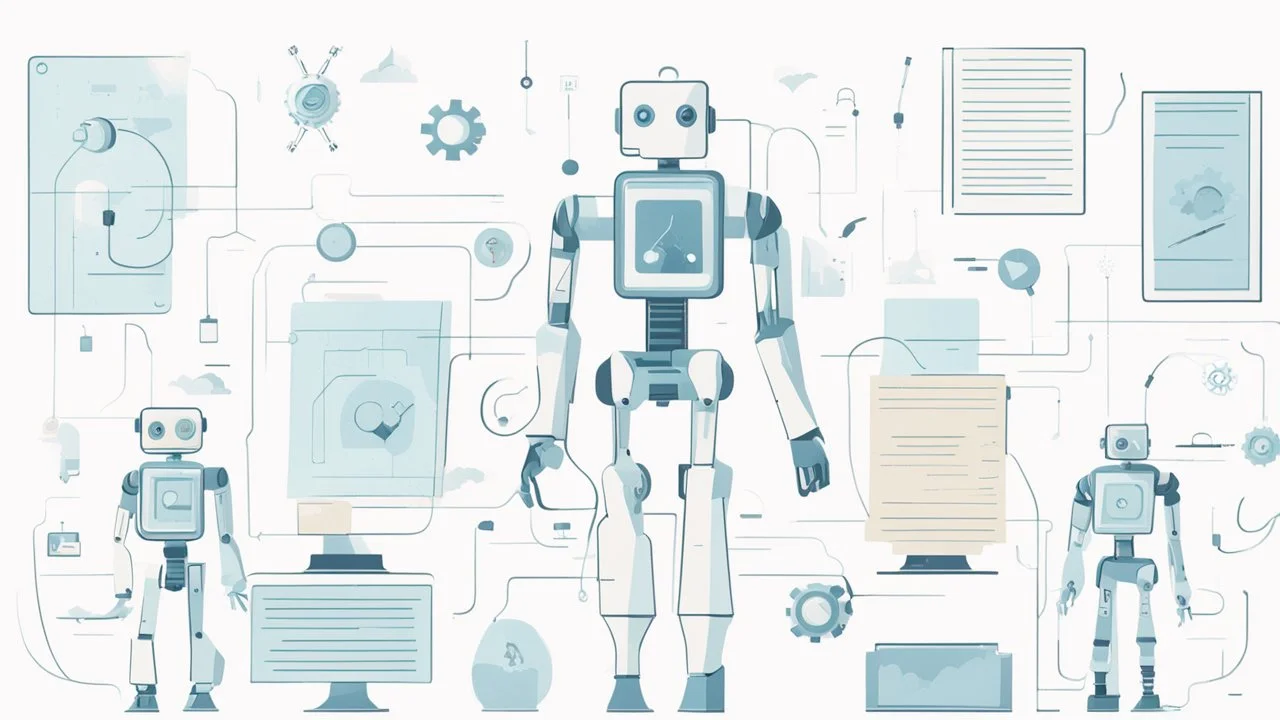 "An illustrative image for an article on 'Artificial Intelligence: Between Innovation and Challenges.' The image represents advanced technology applications and smart robots. It highlights the diverse uses of artificial intelligence in the future and symbolizes an optimistic vision and ongoing technological advancement."