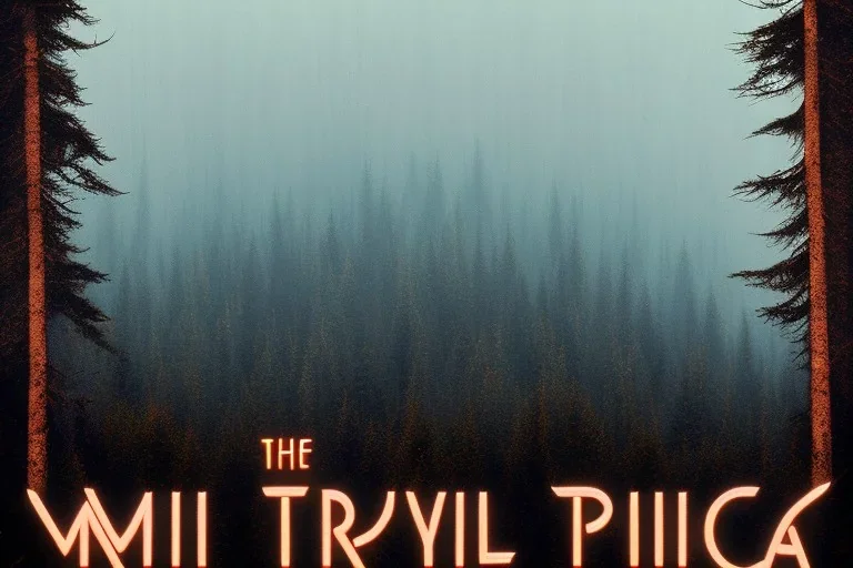 "Twin Peaks" movie poster, woods, mist, mountain, by david lynch, hotel, red and green