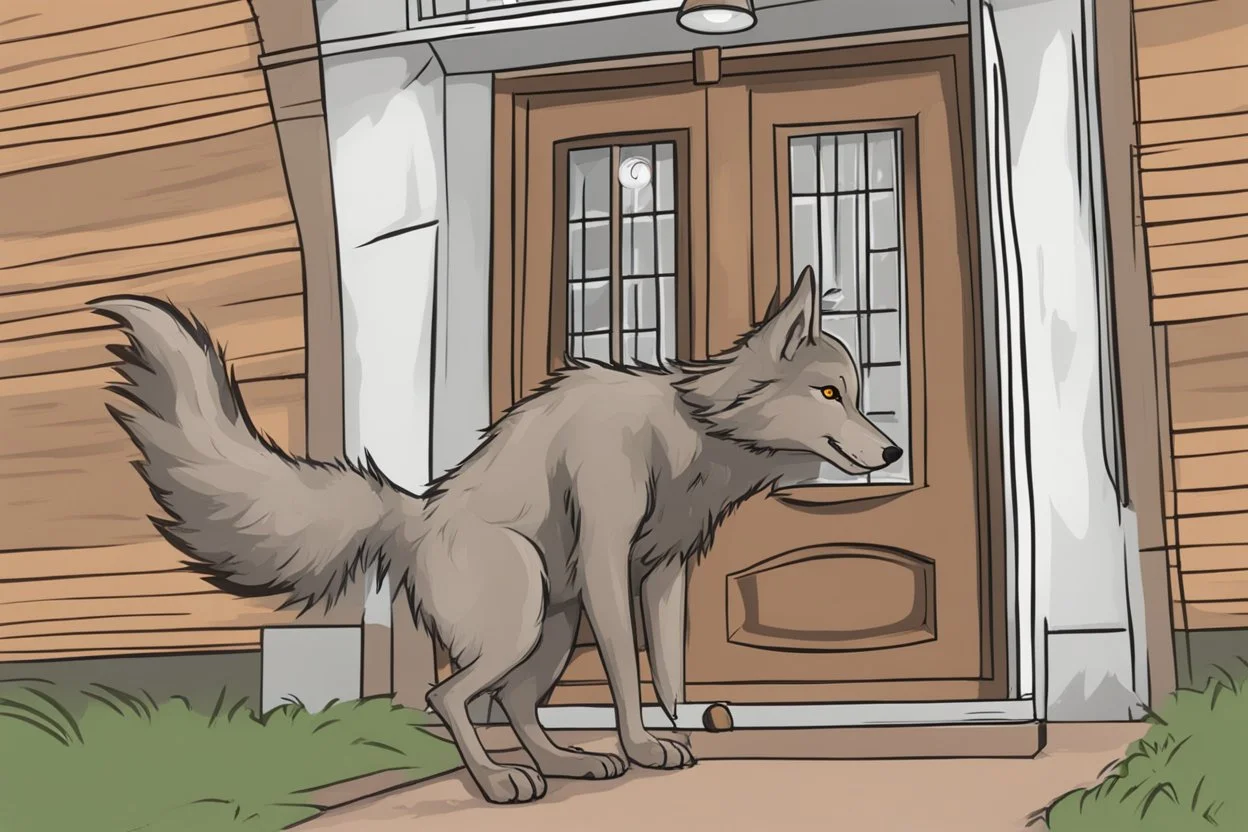Digital drawing of a wolf hand ringing the doorbell, I want the wold point of view, so I want to see just his hand ringing the doorbell