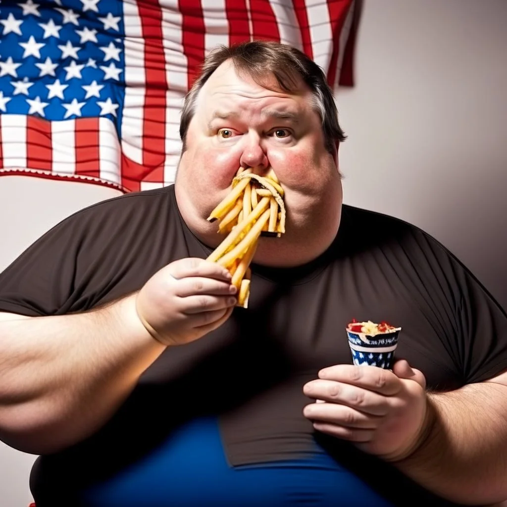 patriotic repulican fat american eating fries