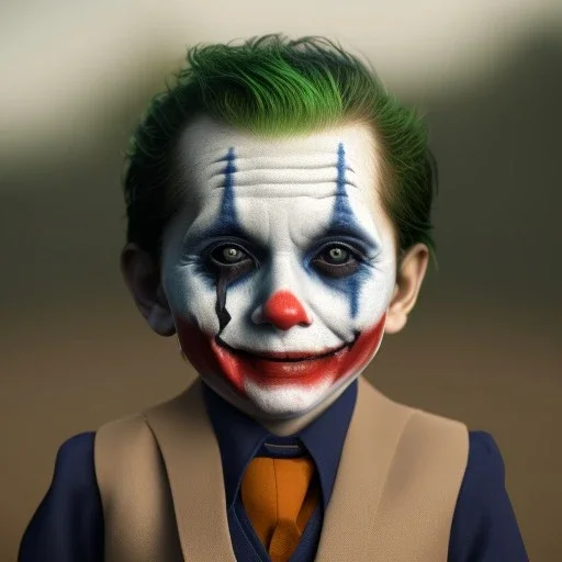 Joker toddler, real, full body, tokio background, dramatic lighting, hyper realistic, 8k