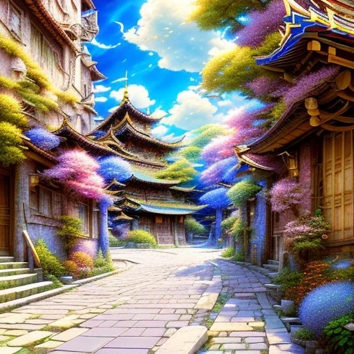 a beautiful digital anime style painting of osaka alleyway, relaxing summer day, masterpiece, sharp focus, intricate details, colourant colors, visually stunning, wide angel camera, octane render, volumetric lighting, vdb clouds, realistic shadows, uhd, 8k, art by hayao miyazaki