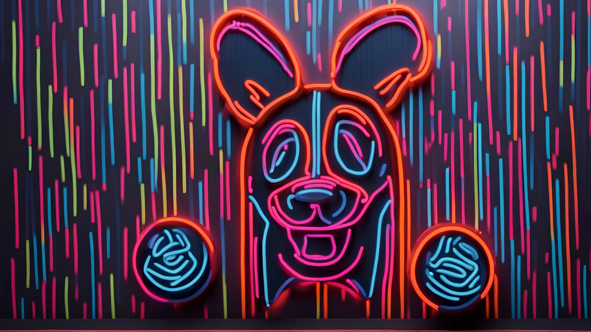 French bulldog face neon on wall