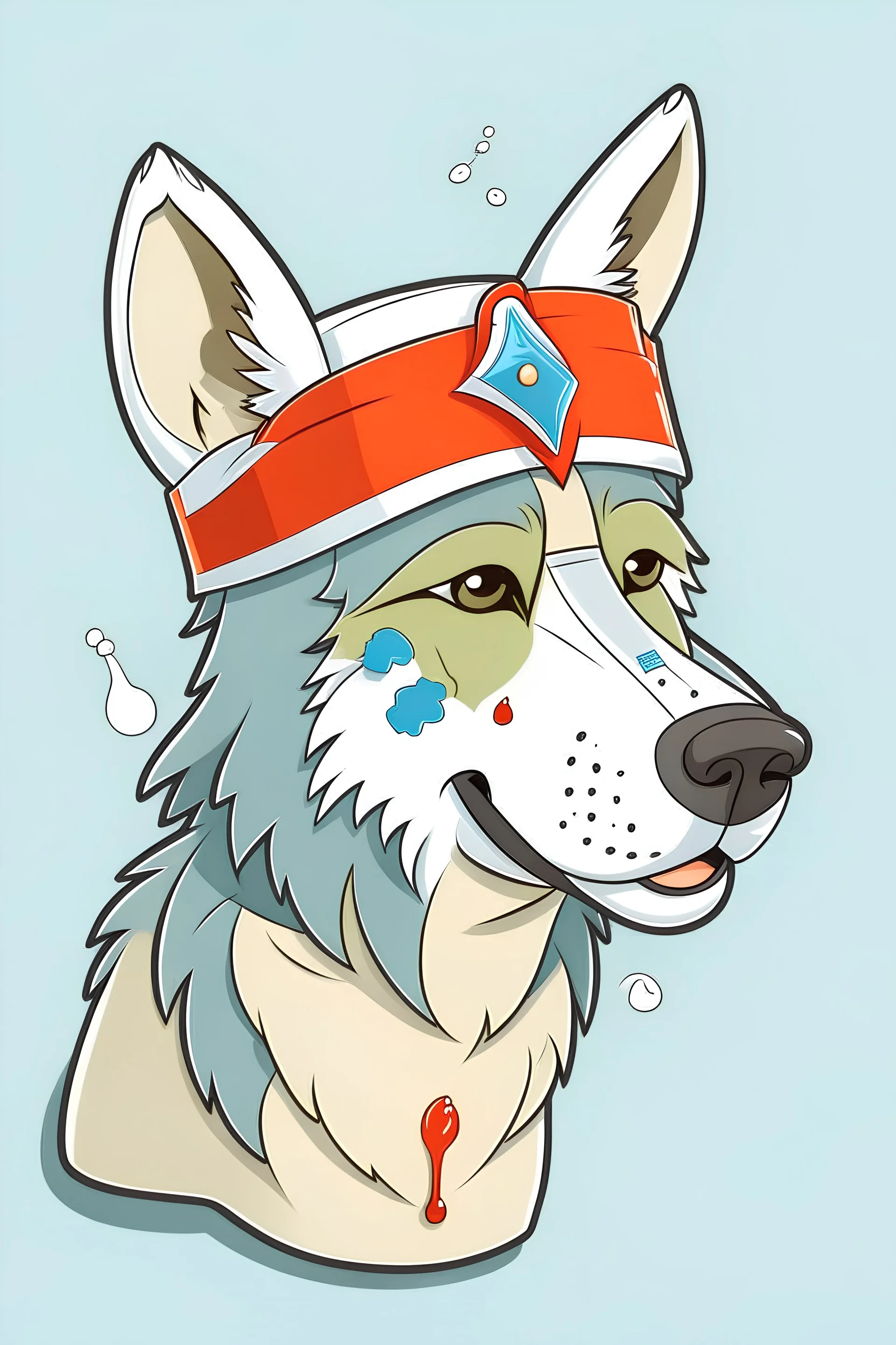 cartoon of a wolf with a bandaide on his head