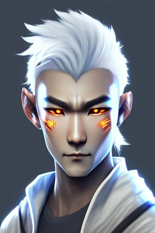 gaming yuong man with silver hair and bright white eyes avatar logo