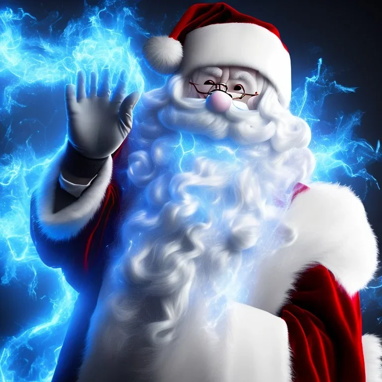 All Black Santa, ghost, wearing high tech mask, white smoke, dark, rage, high definition, ultra 8 k, volumetric lighting, blue fire,