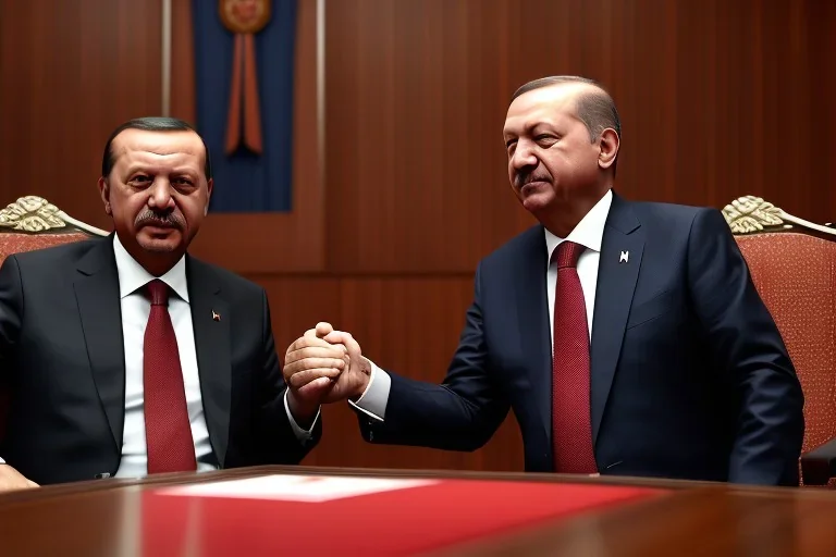 Recep Tayyip Erdogan with Recep Tayyip Erdogan shake hand,rtx, reflection, 8k, table