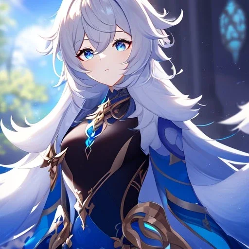 Clear focus, High resolution, Medium length fluffy hair, blue eyes, wearing a genshin outfit, detailed hair, beautiful eyes