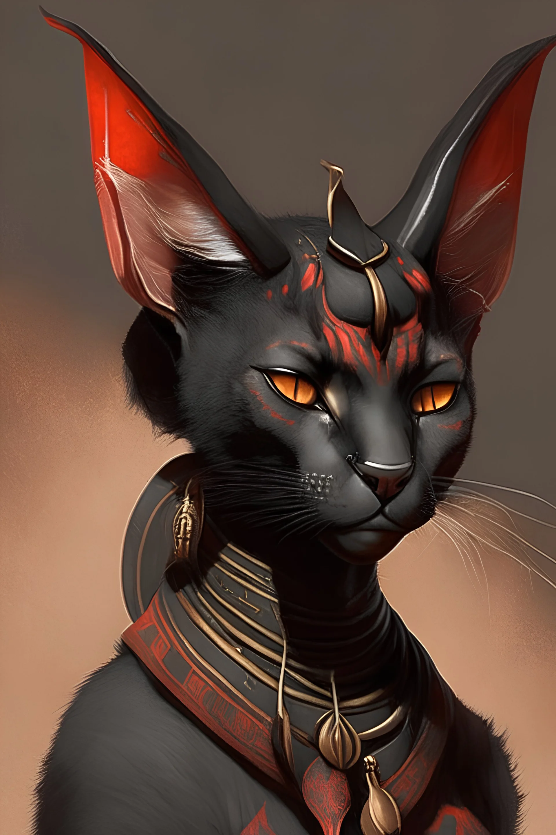 Black and red female tabaxi with ram horns