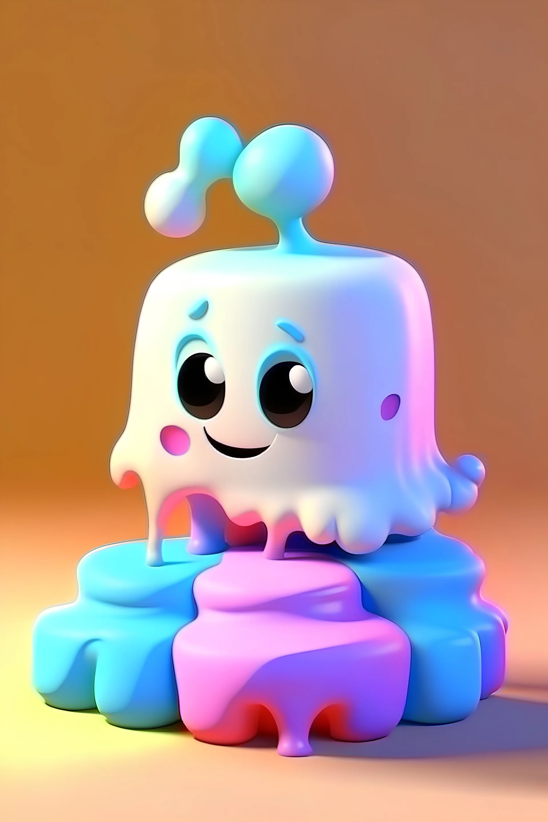 Pixar 3d, marshmallow melting and make the background to pastel color