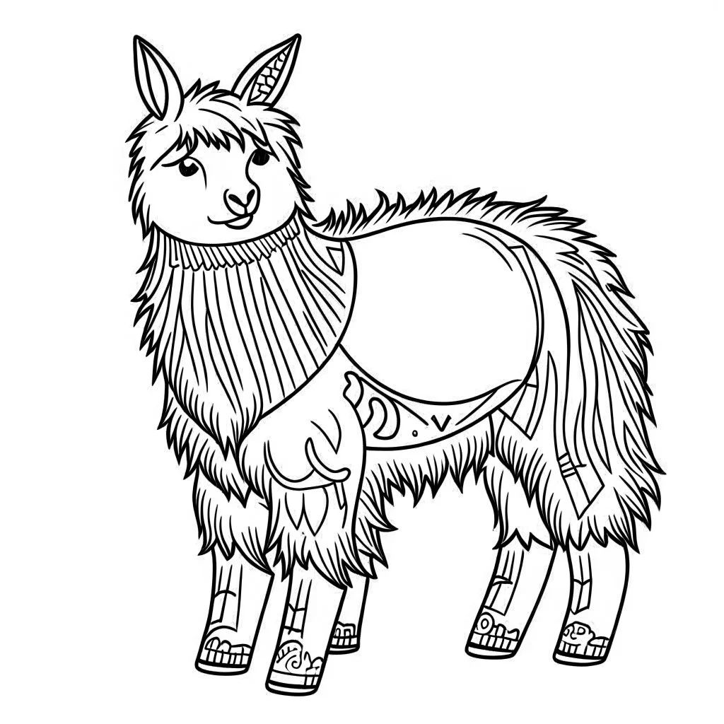 coloring page, simple alpaca with black and bold lines