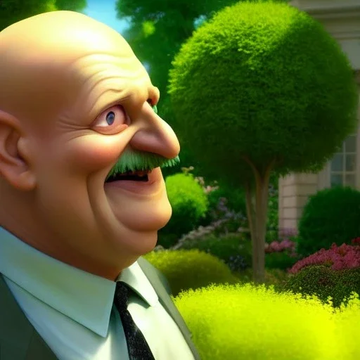 pixar style, volumetric summer garden environment and background, realistic painting of a jim Cramer, looking excited, detailed digital painting, extreme dense and fine fur, anime, ornate, colour-washed colors, elegant, small minutiae, tiny features, particulars, centered, smooth, sharp focus, renderman gofur render, 8k, uhd, detailed eyes, realistic shaded volumetric lighting, sunlight caustics, backlight, centered camera view