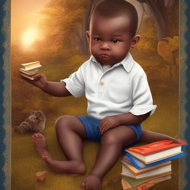 African American baby boy genius with books