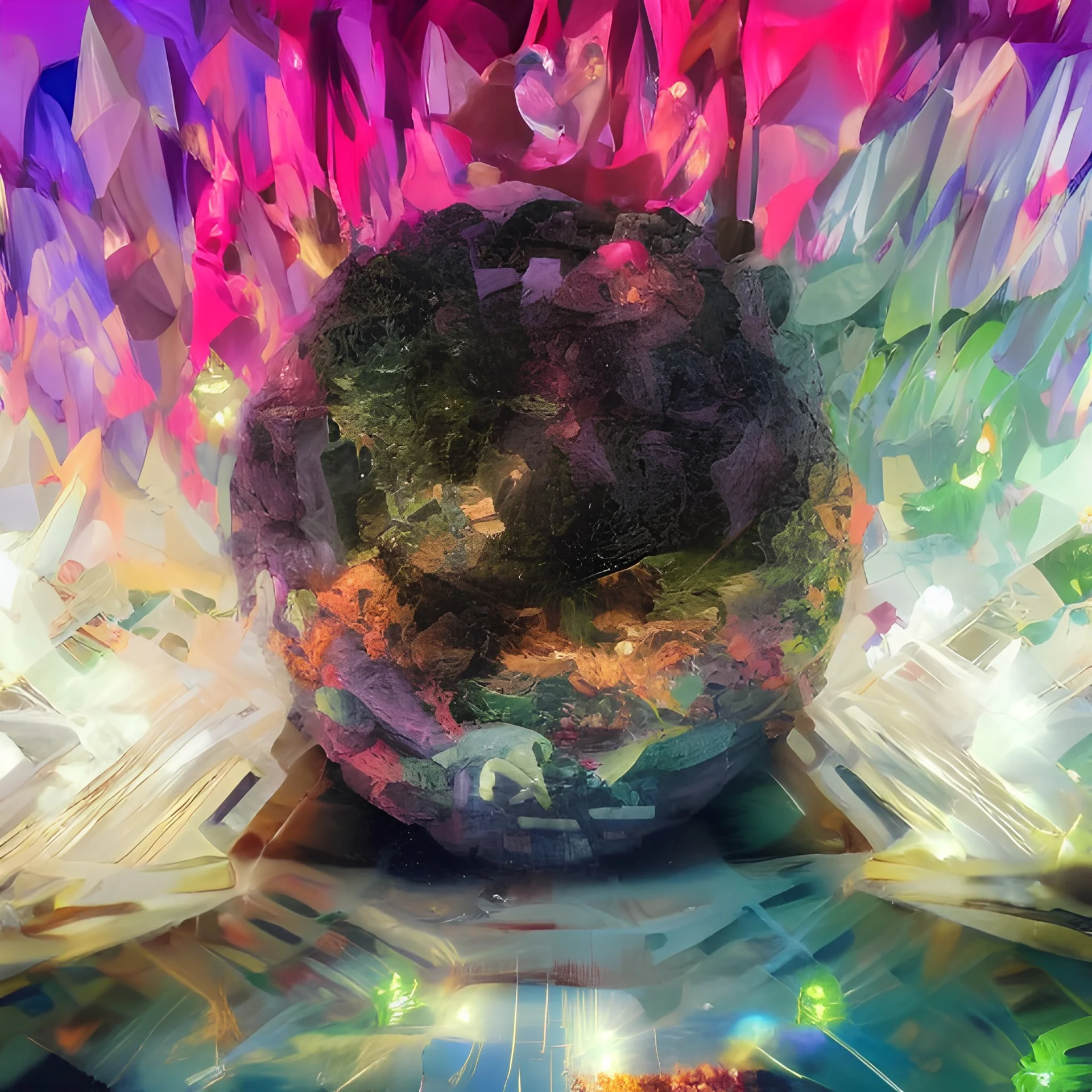 90s, album art, metallic, iridescent, holographic, bokeh, light flair, gaussian blur light spot, sparkles, fun, cute, 3d rendering blender, abstract, electronic, alternative, futuristic, fun, primary colors. 8k, HD, unreal engine, blender, fisheye, bright white