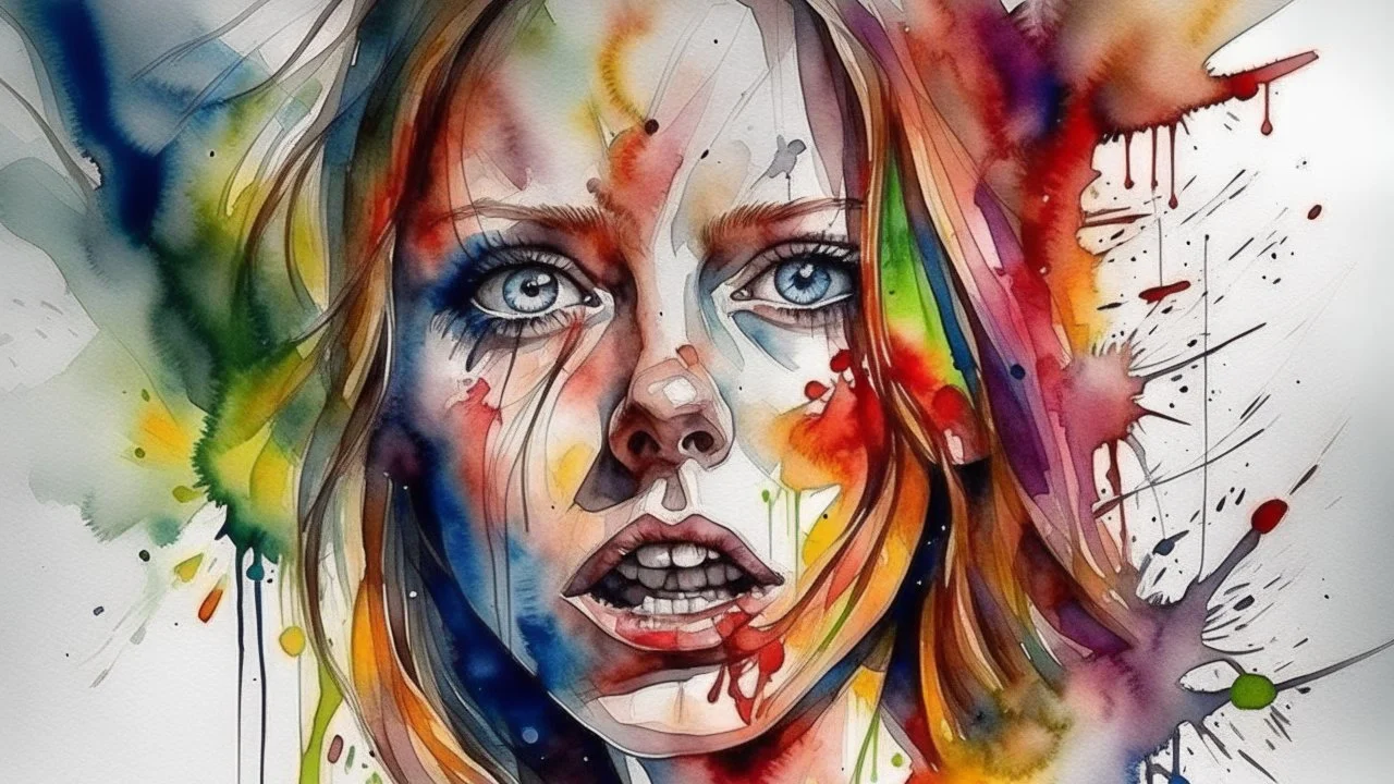 The woman is insane. watercolor drawing