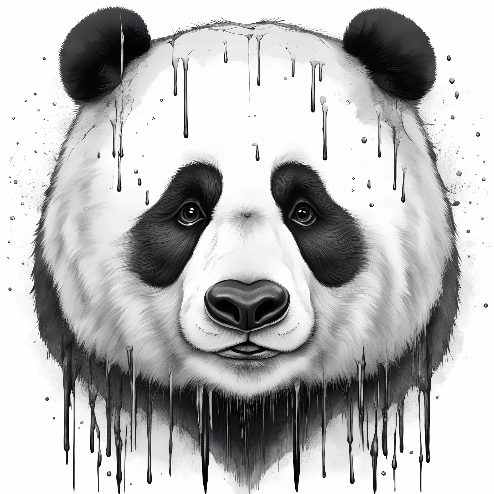 a large portrait front view of a sad panda head with tears from eyes, grief, melancholy, high quality, highly detailed, pure white background