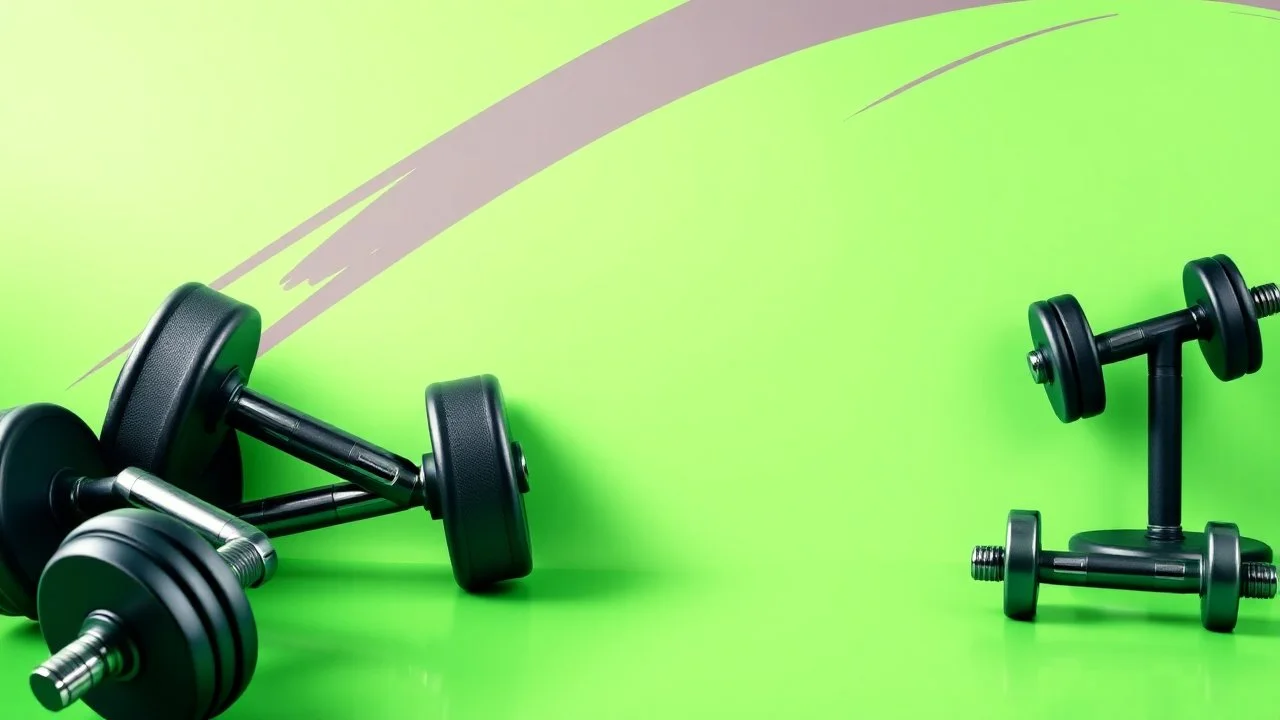 Background design suitable for a fitness club with an amazing color theme with dumbbells, barbells and gym equipment.