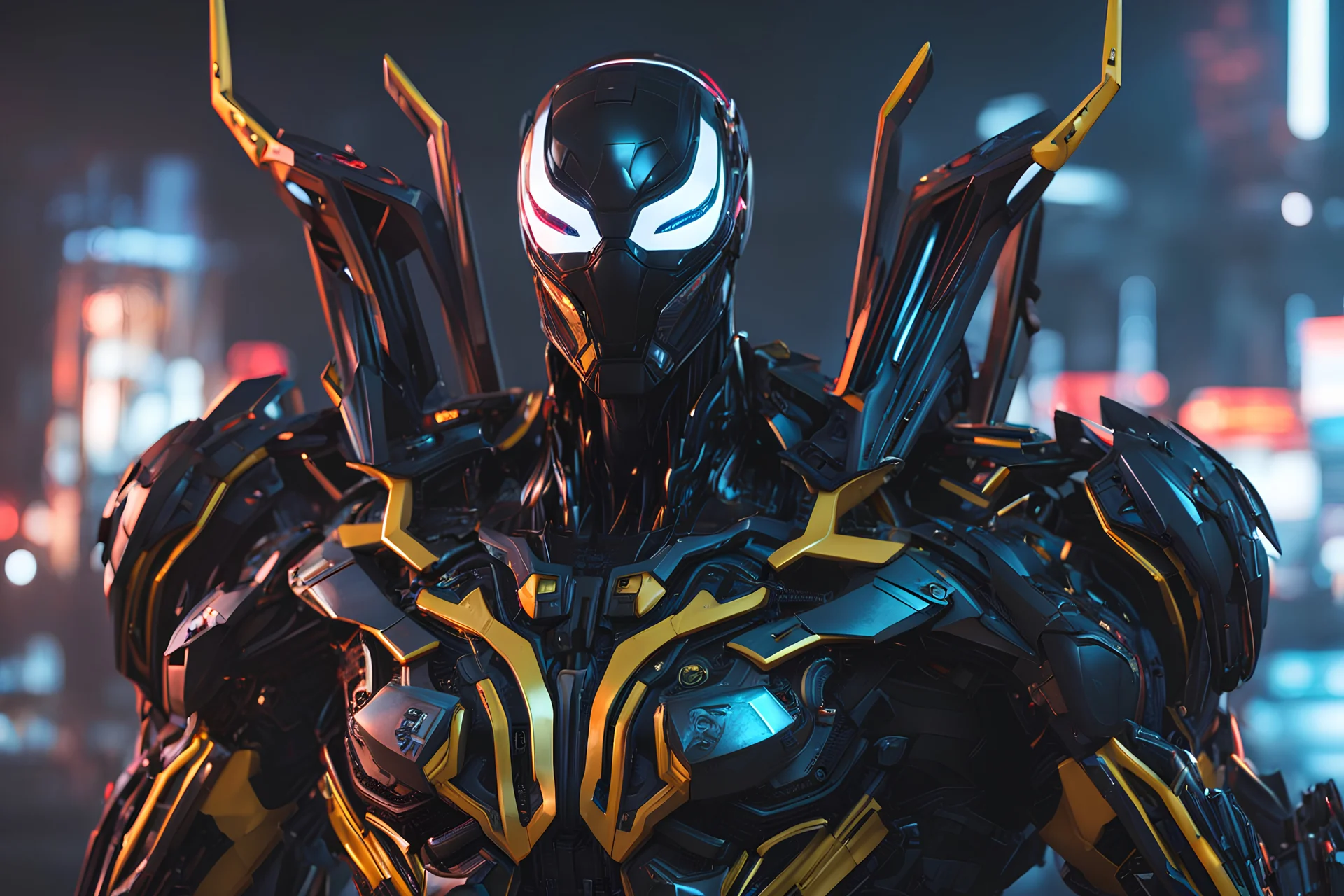 Cyber Machine in 4k realistic cg artstyle, venom them, neon details, full body, apocalypse, intricate details, highly detailed, high details, detailed portrait, masterpiece,ultra detailed,best quality