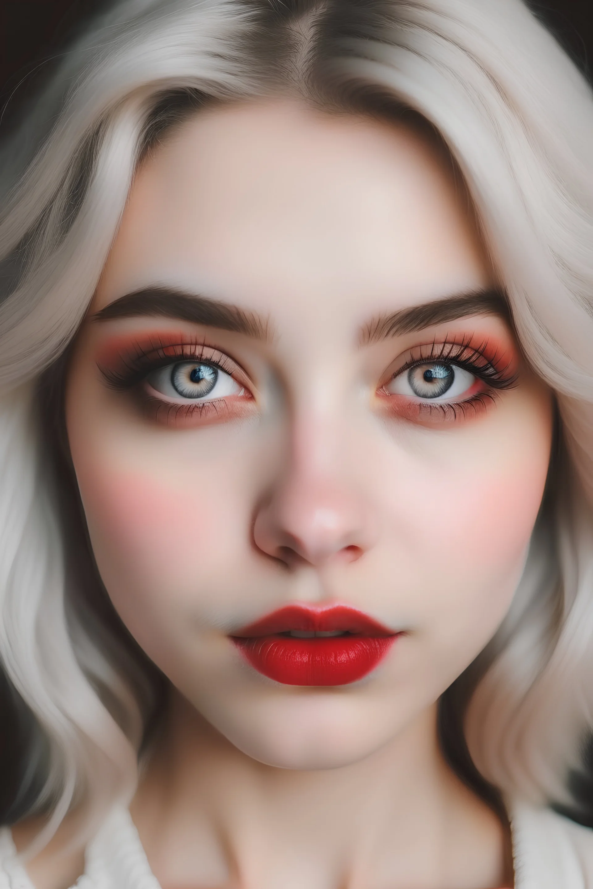 صورة فتاه عيناها مثل الغزال لون بني للعين واحمر شفاه وهي بيضاء وشعرها بني ورأسها منتظم الزوايا