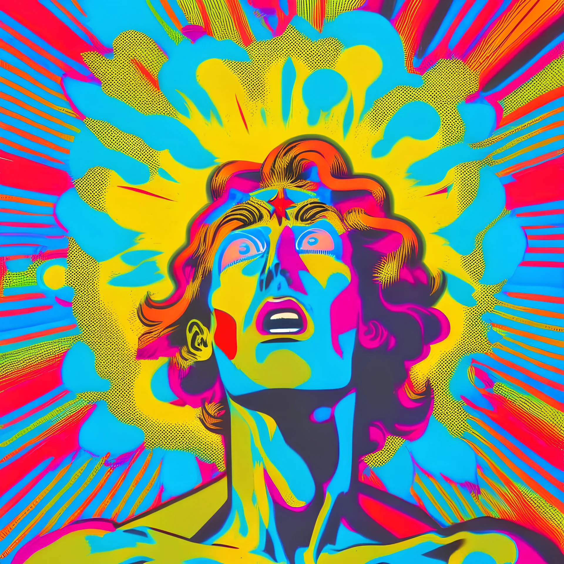 a human having a spiritual experience in a pop art style