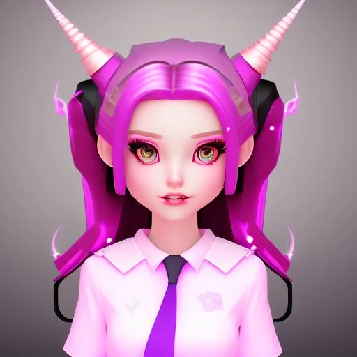 ROBLOX woman character pink hair with horns with white t-shirt and black tie