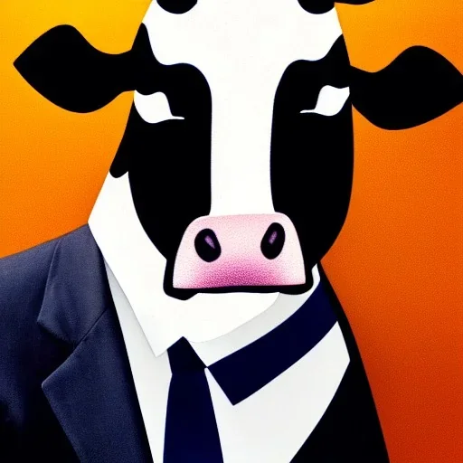 A cow wearing a suit and tie