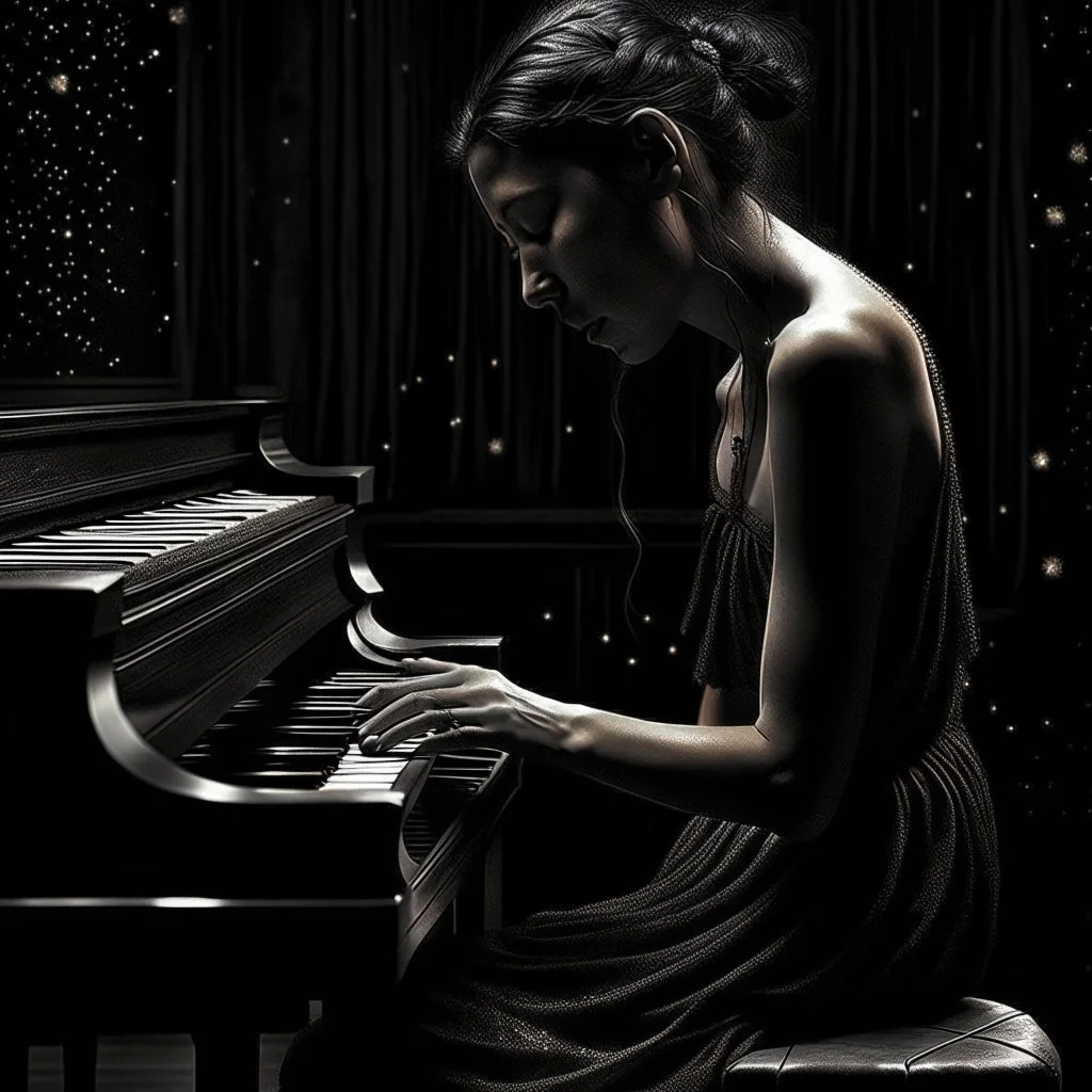 As the music reaches its climax, the woman's body begins to sway back and forth, as if she's lost in the emotions of the song. Tears well up in her eyes, and she lets out a soft, mournful sigh. The recording ends, and she sits back in her chair, lost in thought once againAnd she looks in the other direction